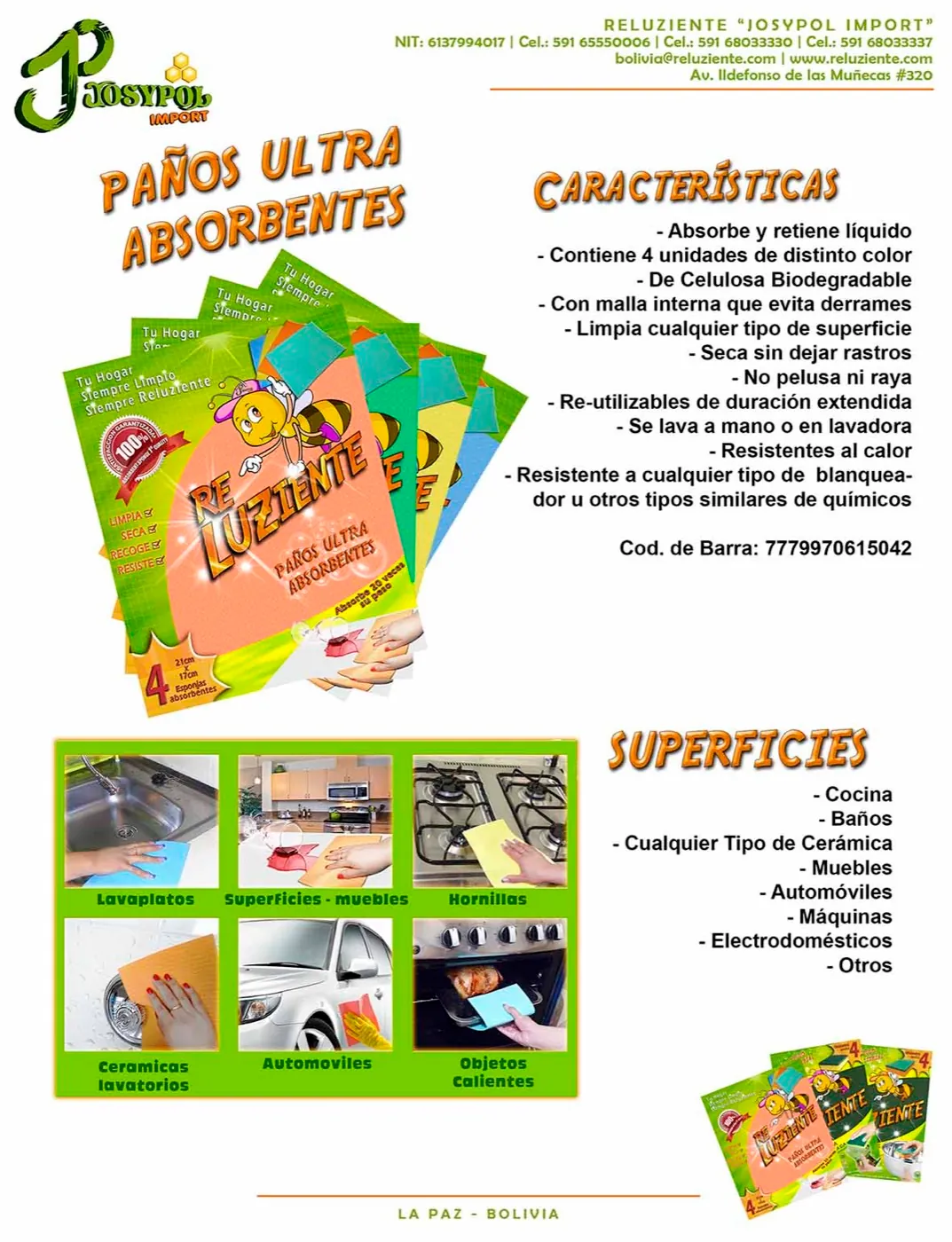Ficha técnica del empaque de los Paños Ultra Absorbentes