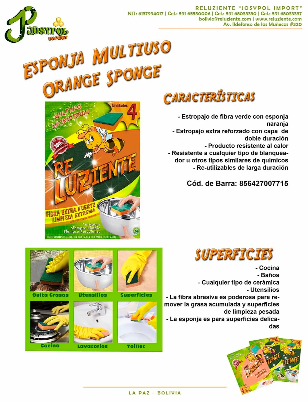 Ficha técnica del empaque de la Esponja Multiuso